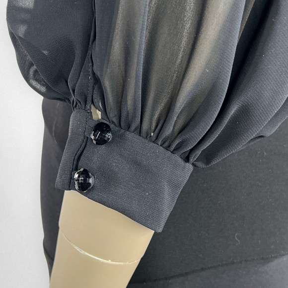 BISOU BISOU Sequin Collar Long Sleeve Blouson Black Dress 12 - Picture 6 of 8